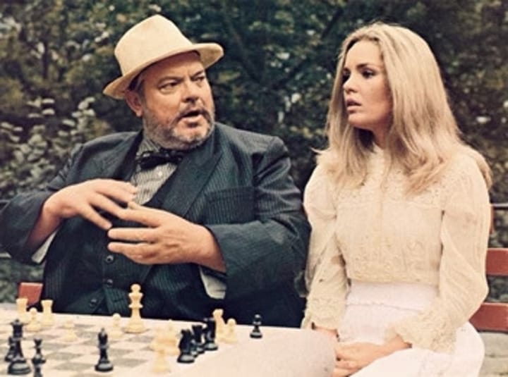 Photo of Orson Welles with Tuesday Weld on the set of “A Safe Place.”